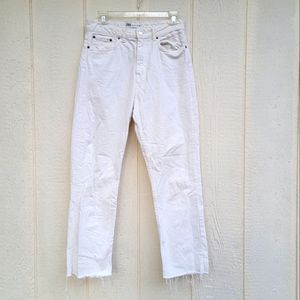 zara the high waist ankle straight white raw hem womens size 6.